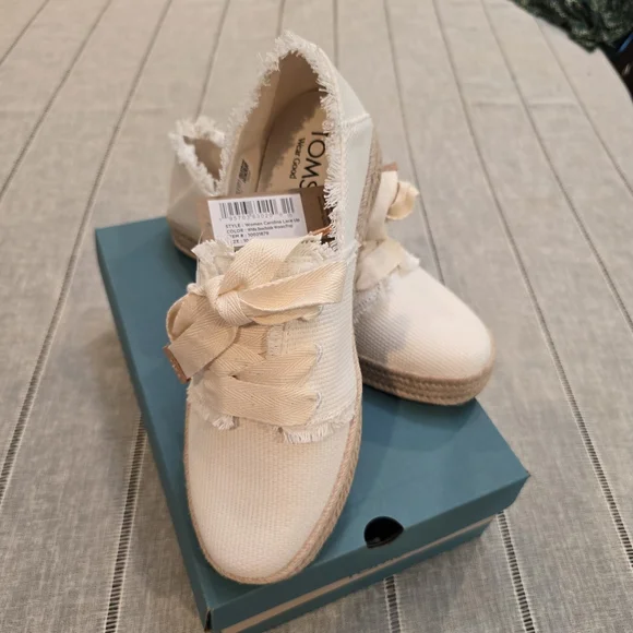 Womens TOMS Carolina Lace-Up Espadrille Sneakers White Beachside Woven, Size 10 - Picture 5 of 11